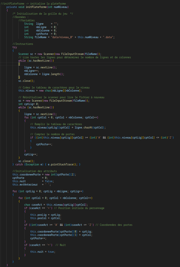 Code de la méthode initPlateforme