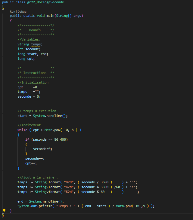 Horloge avec secondes - Stockage en secondes totales