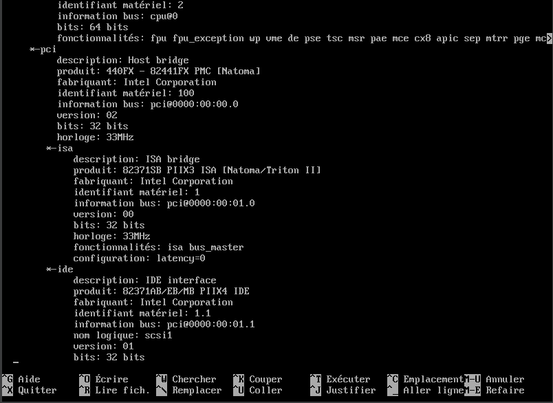 Résultat de la commande lshw - Identification des composants système